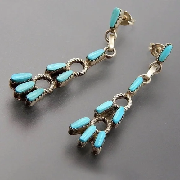 SOLD Boho String Blue & Silver Tone Beaded Stud Earrings - Picture 3 of 7